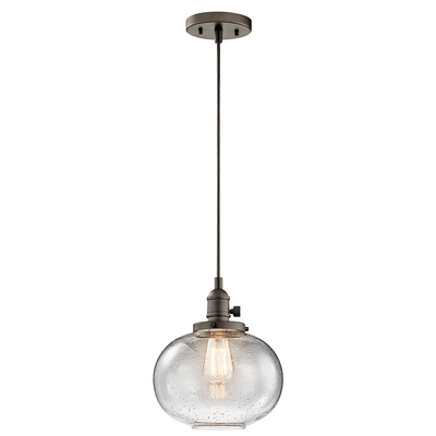 Kichler 43852OZ Avery 9.75" 1 Light Mini Pendant with Clear Seeded Glass in Olde Bronze®